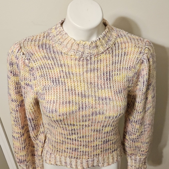 All in Favor Pink and Yellow Cowl Neck Sweater with Chunky Knit - Picture 8 of 10